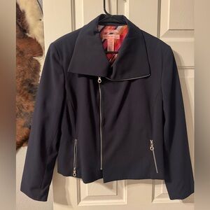 Navy Blue Women's Jacket with Zipper Details